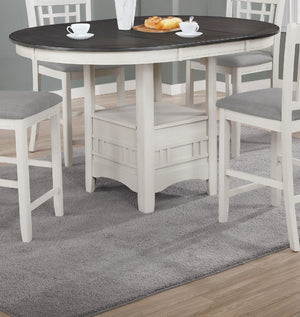 English Elm 1pc Counter Height Extendable Dining Table with 18" Leaf, Fixed Shelf Pedestal, Two-Tone Wood Finish Cream,Gray 45 L x 45 W x 8.5 H B011P373704