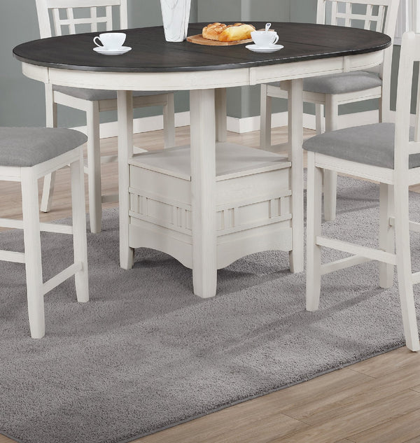 English Elm 1pc Counter Height Extendable Dining Table with 18" Leaf, Fixed Shelf Pedestal, Two-Tone Wood Finish Cream,Gray 45 L x 45 W x 8.5 H B011P373704