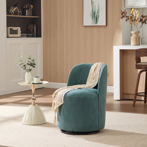 English Elm Set Swivel Barrel Accent Chair Armless Linen Upholstered Compact Seat for Dining Vanity Bedroom Dark Green W3244P454059