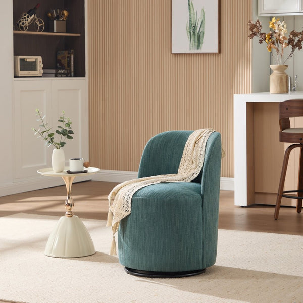 English Elm Set Swivel Barrel Accent Chair Armless Linen Upholstered Compact Seat for Dining Vanity Bedroom Dark Green W3244P454059