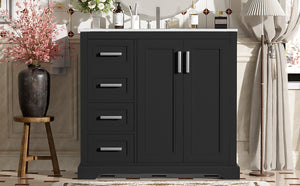 English Elm 36" Modern Bathroom Vanity with Ceramic Sink, Soft-Close Doors, 3 Drawers & Ample Storage for Small Baths Black N729P280194B