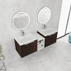 English Elm 60 Inch Soft Close Doors Bathroom Vanity Set With Stylish Resin Sink & Ample Storage Solutions W999S00260