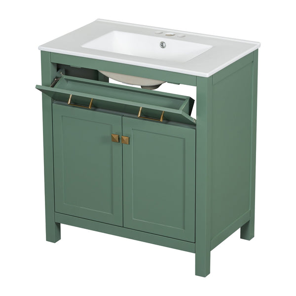 English Elm 60" Modern Bathroom Vanity Set with Double Ceramic Sinks, Soft-Close Doors, Flip Drawer & Storage Green N729P000002F