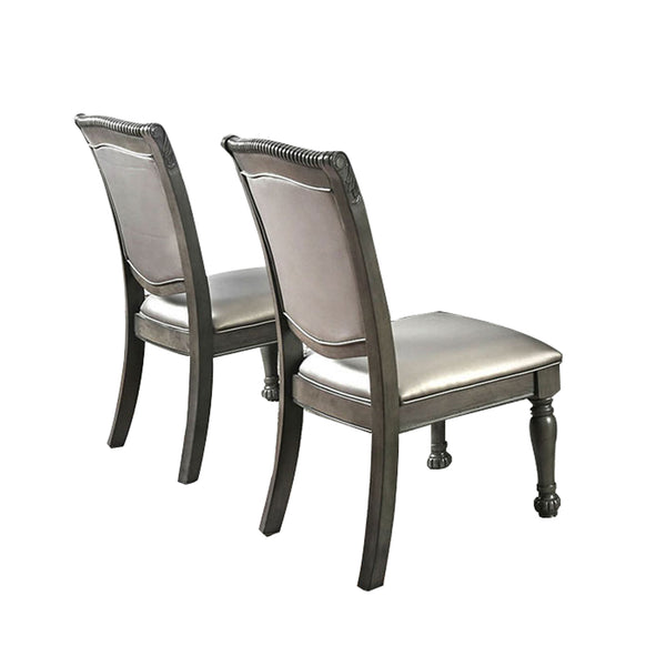 English Elm Set of 2 Gray Leatherette Upholstered Side Chairs with Silver Accents, Rope Trim & Turned Legs B016P222683