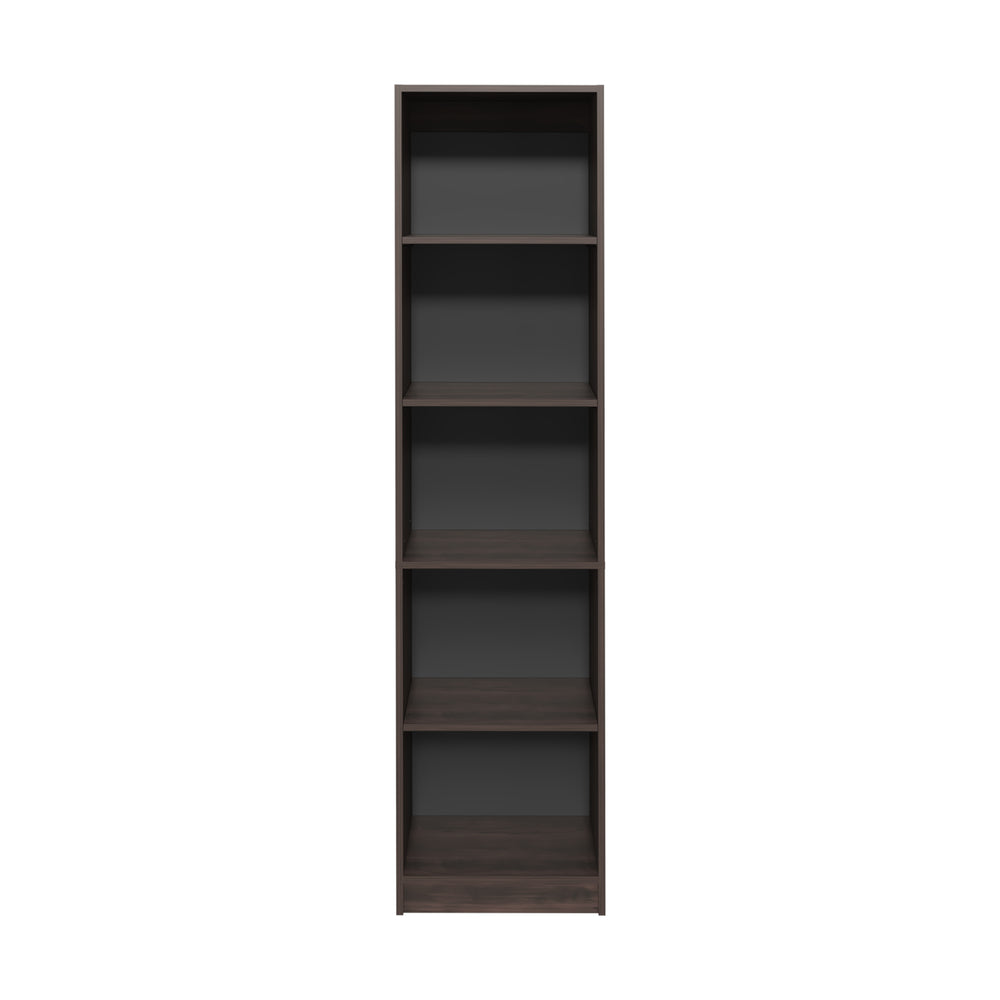 English Elm XS Compact Bookcase 5-Shelf Slim Bookshelf in Dark Walnut & Black Wengue — Space-Saving, Durable Storage B097P350331