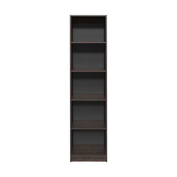 English Elm XS Compact Bookcase 5-Shelf Slim Bookshelf in Dark Walnut & Black Wengue — Space-Saving, Durable Storage B097P350331