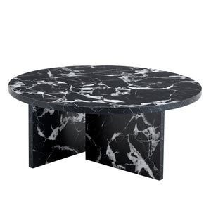 English Elm Versatile MDF Round Coffee Table with Modern Minimalist Nordic Design, Durable Scratch-Resistant Top Black,Black White W3226P278920