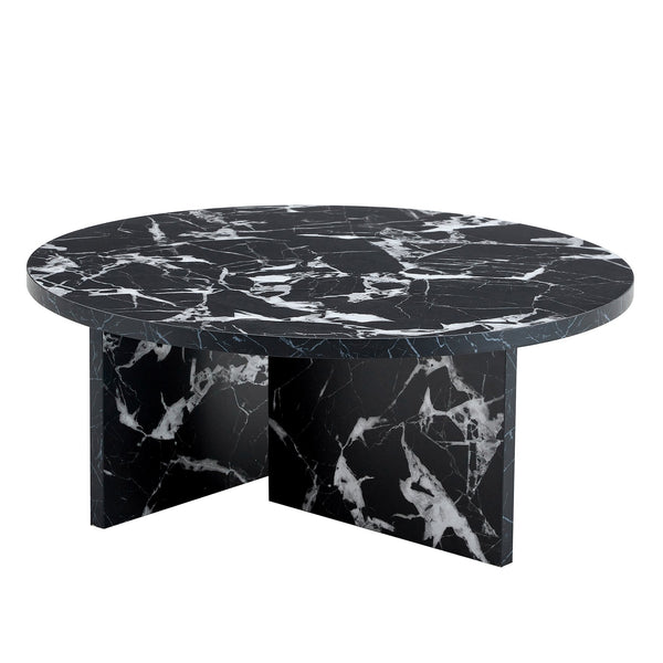 English Elm Versatile MDF Round Coffee Table with Modern Minimalist Nordic Design, Durable Scratch-Resistant Top Black,Black White W3226P278920