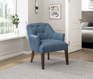 English Elm Modern Tufted Back Accent Chair with Espresso Wood Legs, Foam Seat Comfort, Stylish Living Room Seating Blue 26.5 L x 29 W x 22 H B011P305064