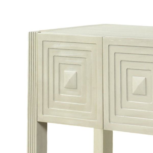 English Elm [video] Art Deco Console Table Geometric Carved Fronts Fluted Legs 3 Soft-close Drawers Natural N759P433572N