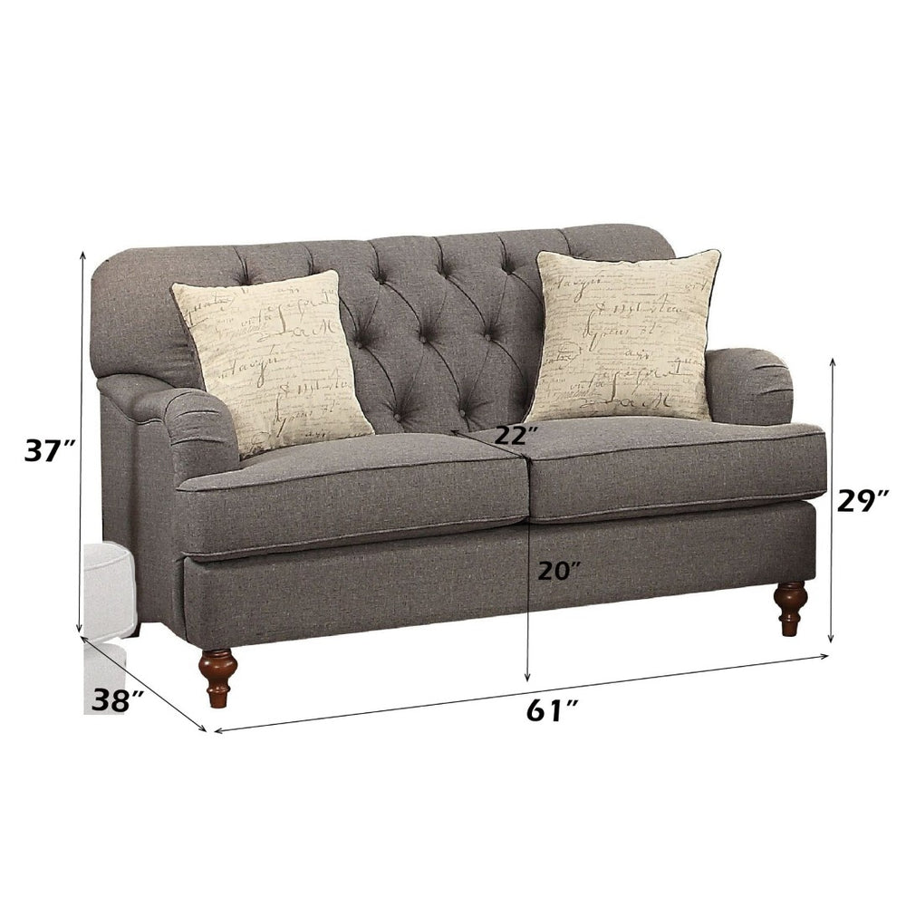 English Elm Alianza Button-tufted Fabric Loveseat with Oak Bun Legs and English Arms B2726P454999