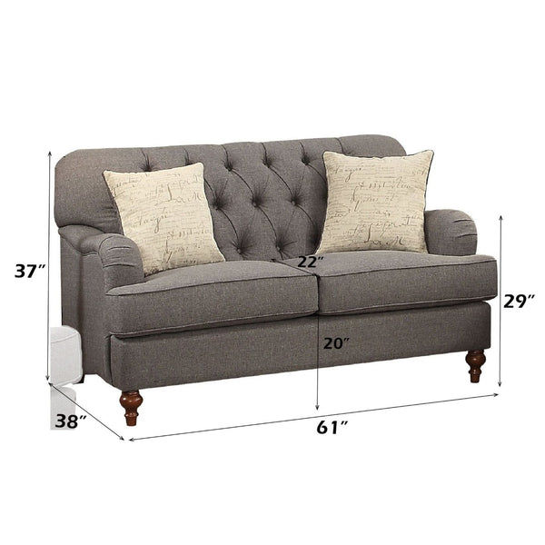 English Elm Alianza Button-tufted Fabric Loveseat with Oak Bun Legs and English Arms B2726P454999