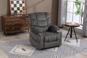 English Elm Ultra Wide Velvet Swivel Lounge Chair with Massage Heating and Powered Lift Assist Grey W547P425986