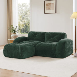 English Elm L-shaped Velvet Sectional Sofa Tufted Modular Design with High Density Foam Boneless Build Green W714S01593