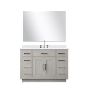 English Elm White Oak 48" Single Bath Vanity Set With White Quartz Countertop, Mirror & Faucet - Stylish Upgrade! B2731S01962-GIGA