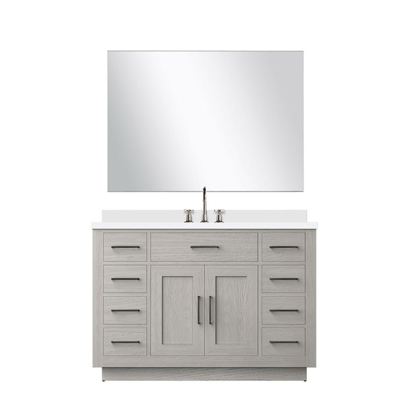 English Elm White Oak 48" Single Bath Vanity Set With White Quartz Countertop, Mirror & Faucet - Stylish Upgrade! B2731S01962-GIGA