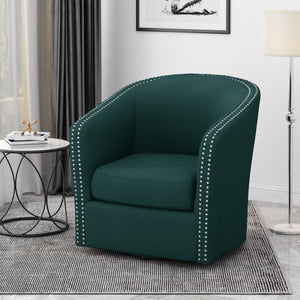 English Elm Christopher Knight Home® - SWIVEL Club Chair in Linen with Double Nailhead Trim, Cozy Tub Design, Iron Legs, No Assembly Required Green 68404.00GRN
