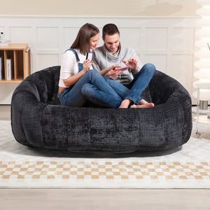 English Elm Bean Bean Bag Sofa High-Density Memory Foam Two-Seater Lounger High Back Chenille Cozy Support Black W395P181440
