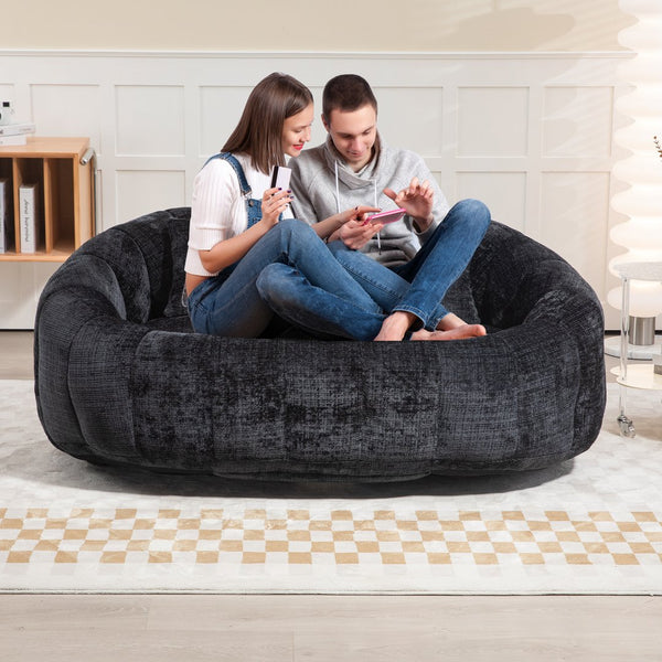 English Elm Bean Bean Bag Sofa High-Density Memory Foam Two-Seater Lounger High Back Chenille Cozy Support Black W395P181440