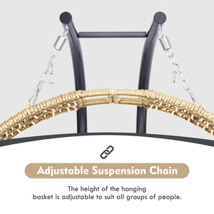 English Elm Double Hanging Egg Chair with Stand — Oversized 2-Person Wicker Rattan Swing, 700lb Capacity, Convertible Recliner W2500P290325