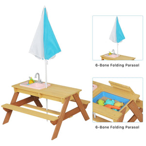 English Elm Wooden Cedar Kids Activity Table with Shade Umbrella for Backyard Sand and Water Play W2640P454242