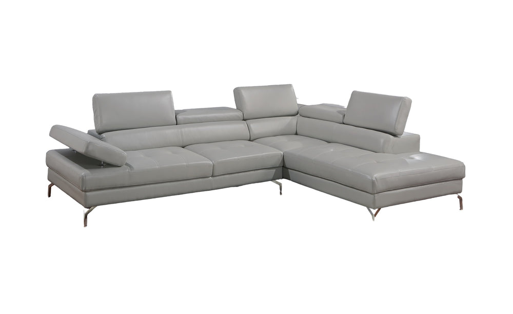 English Elm Light Gray Contemporary 2pc Sectional Sofa Set with Right Chaise, Adjustable Headrests & Armrest B011S01202
