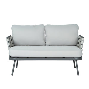 English Elm Christopher Knight Home® - Mariano Hand-Woven Rope Loveseat with Water-Repellent Cushions, Rust-Resistant Aluminum Frame Gray+Gray N773P277439E