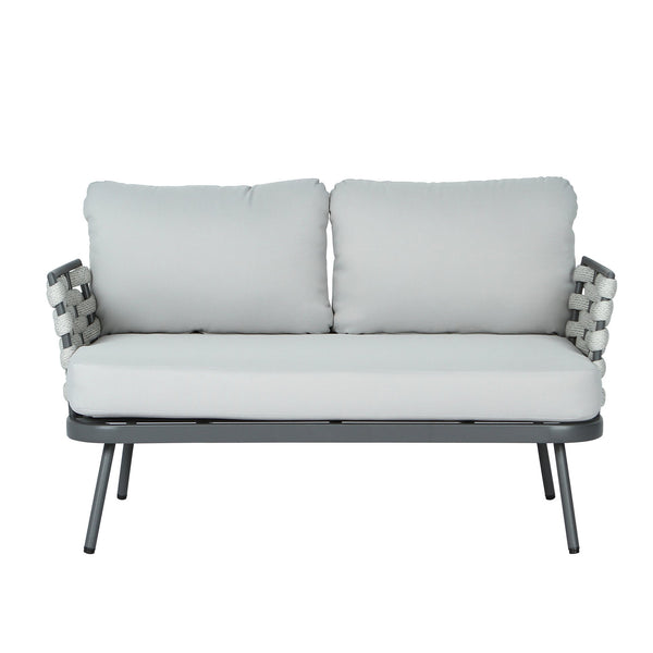 English Elm Christopher Knight Home® - Mariano Hand-Woven Rope Loveseat with Water-Repellent Cushions, Rust-Resistant Aluminum Frame Gray+Gray N773P277439E