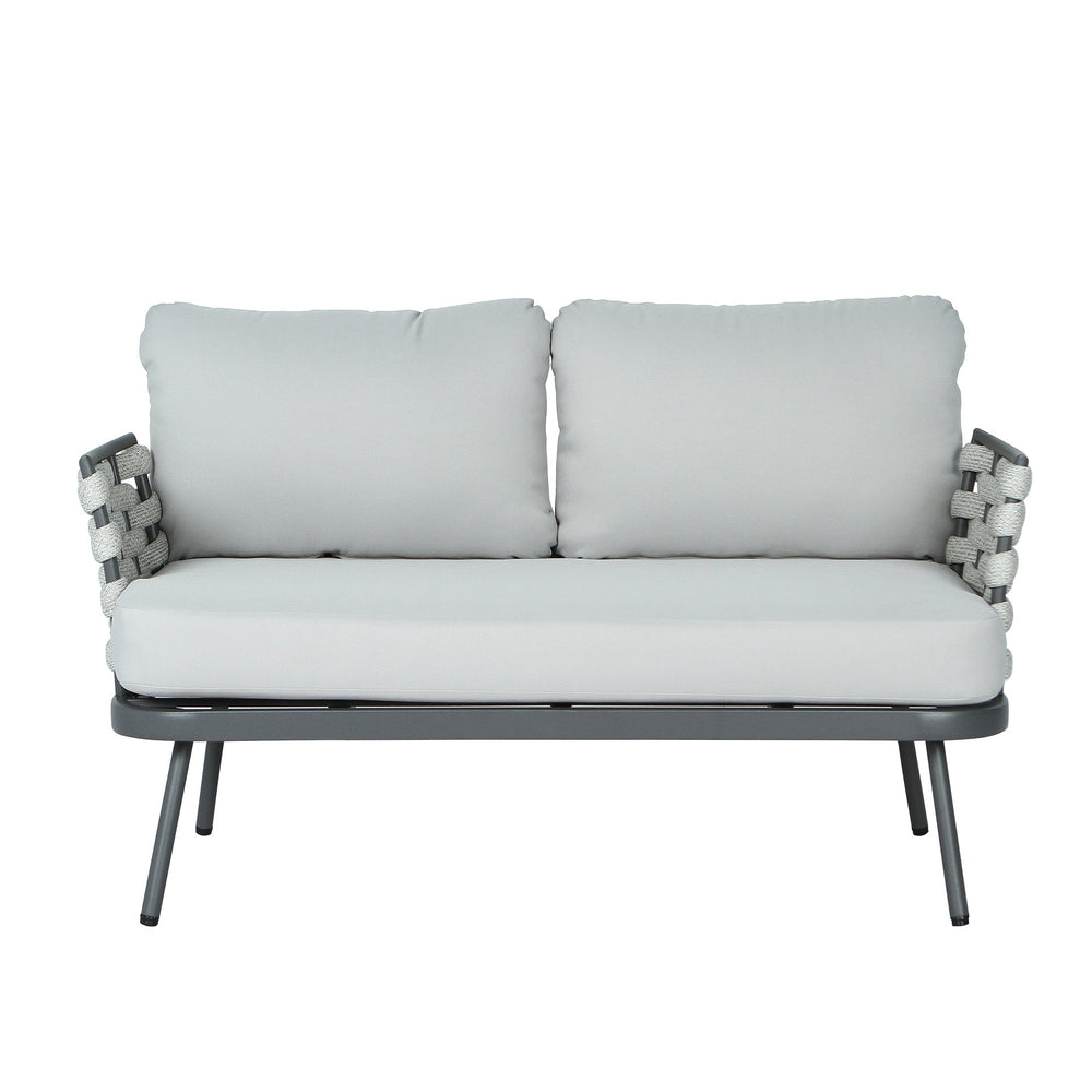 English Elm Christopher Knight Home® - Mariano Outdoor 4-Piece Conversation Set with Hand-Woven Rope, Water-Repellent Cushions, Durable Frame Gray+Gray N773OC00026E