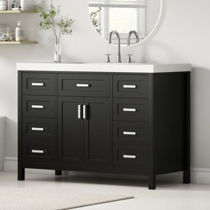 English Elm Christopher Knight Home® - 48" Bathroom Vanity with Sink Combo | 2 Doors 8 Soft-Close Drawers, Resin Top, Pine Legs Black N759S337621B