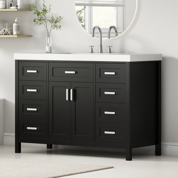 English Elm Christopher Knight Home® - 48" Bathroom Vanity with Sink Combo | 2 Doors 8 Soft-Close Drawers, Resin Top, Pine Legs Black N759S337621B