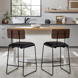 Urban Counter Stool w/ Wood Back and Upholstered Seat - Set of 2 Black ROLD7DBL Walker Edison