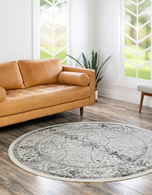 Unique Loom La Jolla Traditional Machine Made Floral Rug Ivory and Gray, Black/Gray/Ivory 7' 10" x 7' 10"