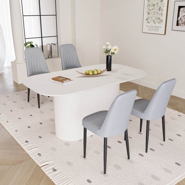 English Elm 63" Cream Mdf Dining Table & 4 Pu Chair Set – Mid-Century Modern Style With Black Metal Legs W2189S00693