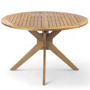 English Elm Christopher Knight Home® - Outdoor Acacia Wood Round Dining Table with Slatted Top and Cross Base, Teak Finish, Seats 4 Stylishly N768P238585T