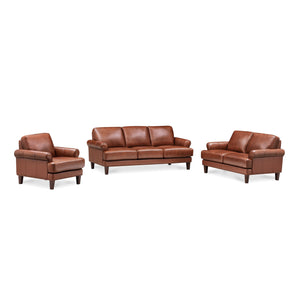 English Elm Dawn Leather Sofa with Top-Grain Seating, Pocket Coil Comfort, Feather-Memory Foam Cushions, Durable Frame Brown B2705P338102