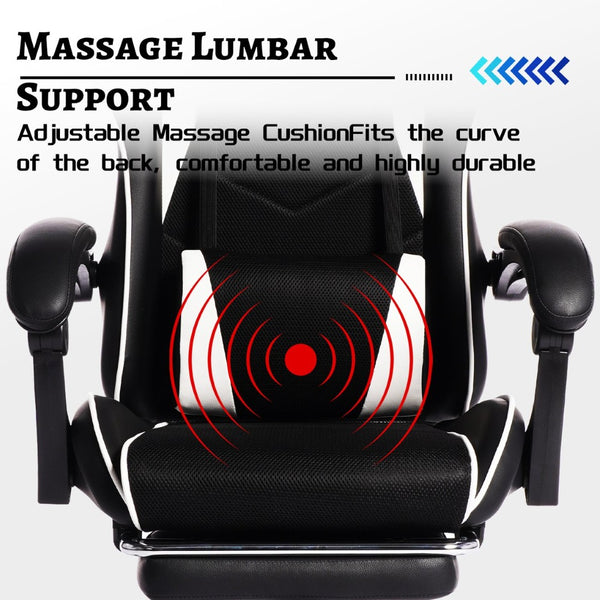 English Elm Deepfurniture Racing Style Gaming Chair Pu Leather Massage Lumbar Footrest Home Office W3860P428603
