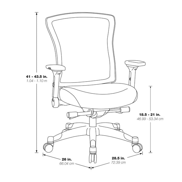 OSP Home Furnishings Executive Memory Foam Office Chair with Mesh Back Lumbar Support and Synchro Tilt Control 317-ME3R2C7KF7