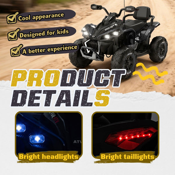 English Elm 24v Kids Electric Atv Xxxl Off-road Ride on with Remote Parental Control and Bluetooth Black W1578P228312