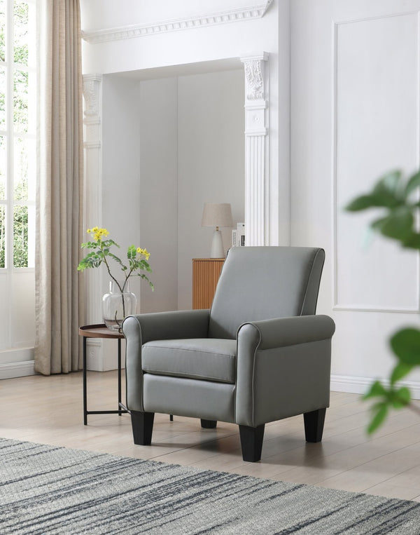 English Elm Vineland High Back Faux Leather Accent Chair with Tailored Piping for Modern Living Gray B078P497922