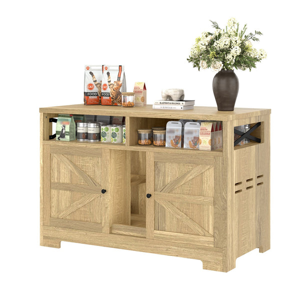 English Elm GO Double Cat Litter Box Enclosure Furniture Table for 2 Cats — Farmhouse Hidden Washroom, Brown N704P270702D