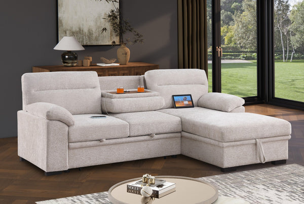 English Elm Kipling Chenille Sleeper Sectional with Storage Chaise and Usb Console Charging B061S00952