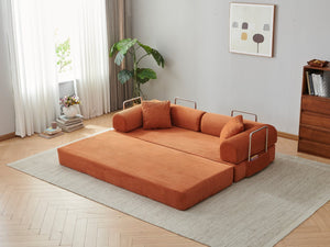 English Elm 78.8" Corduroy Modular Floor Sofa Convertible Sleeper Futon with Pillow Back Support Orange W5617P455986