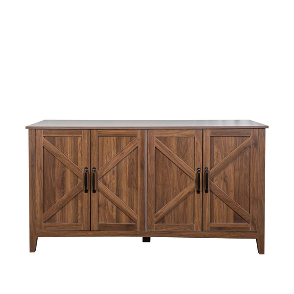 English Elm Cabinet Modern 4-Door Sideboard with 4 Open Shelves, 59" Freestanding Storage Console for Home Decor W331P266133