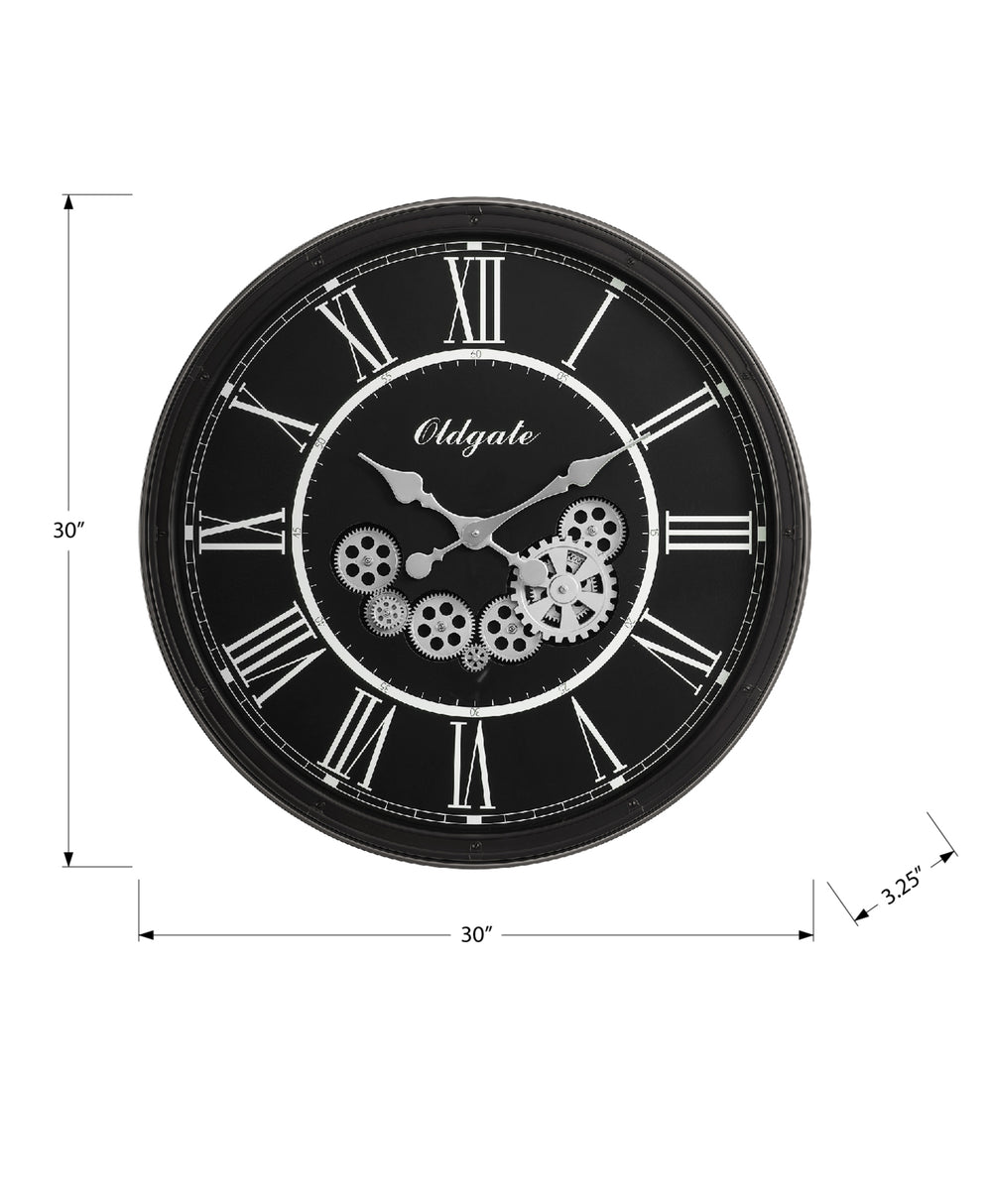 English Elm Clocks, 30" Round Wall Clock With Exposed Gear Mechanism - Oversized Black Decor For Modern Spaces B2710P287136