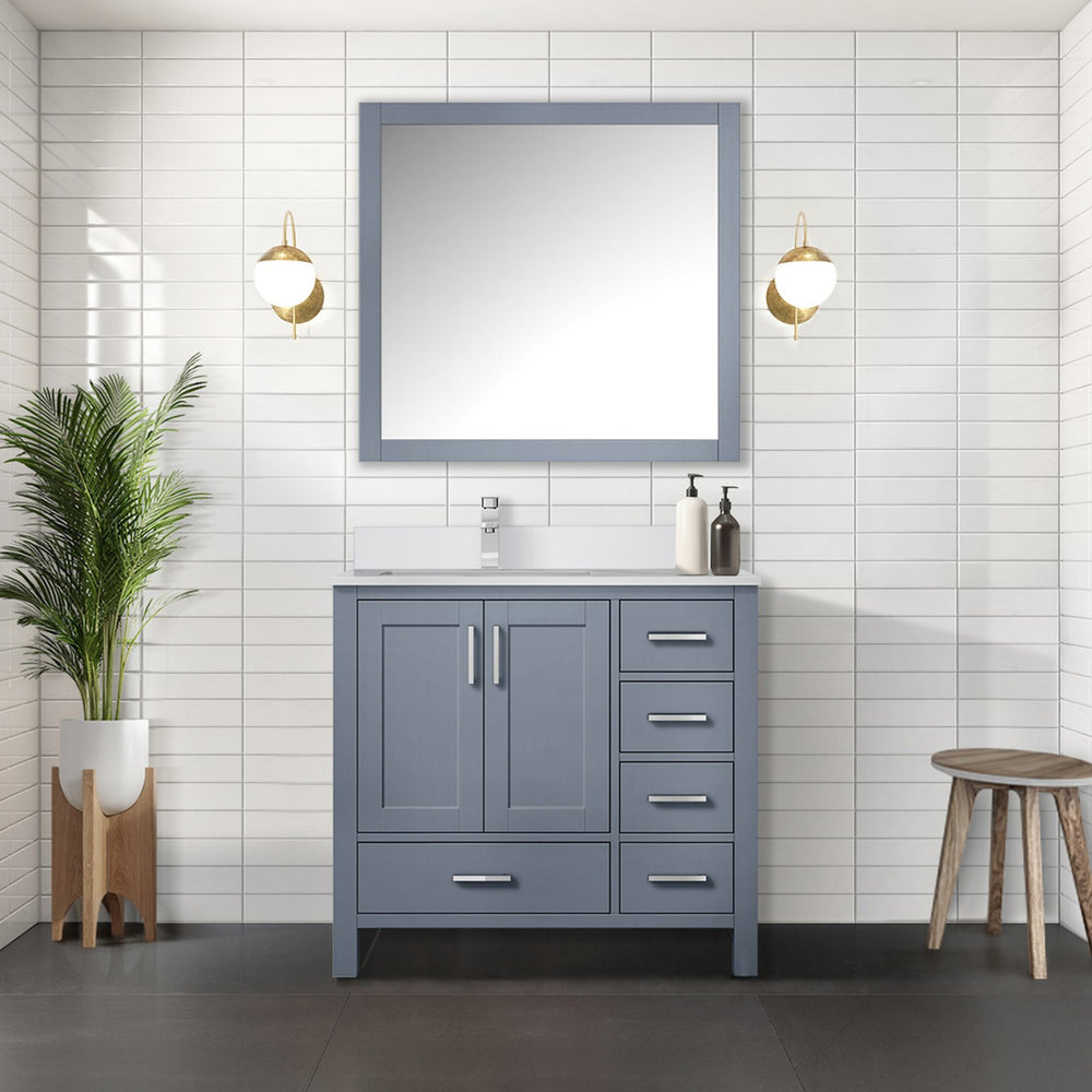 English Elm Dark Grey Bath Vanity Set With Cultured Marble Countertop, Chrome Faucet & Stylish 34" Mirror B2731S01330