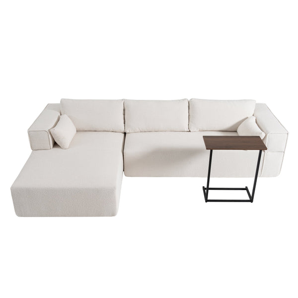 English Elm 112"Modular Sectional Sofa with Free Side Table and Pillows, Wrinkle-Resistant Boucle, No Assembly Required Beige N723S9670A