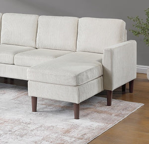 English Elm 3pc Sectional Sofa Set with Dual Chaises Corduroy Upholstery Modern Square Arms Tapered Legs Cozy Comfort Beige 47 L x 18 W x 58 H B011P340110