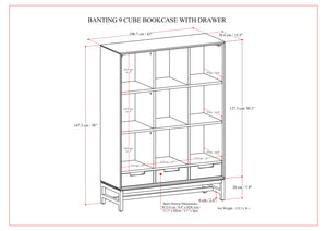 English Elm Banting 9 Cube Bookcase with Drawers Walnut Brown - Solid Rubberwood, Metal Frame, 3 Drawers, 9 Cubes B136P238617