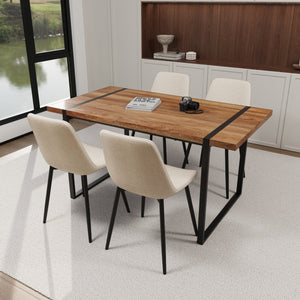 English Elm 59" Modern Mdf Wood Dining Table Set With 3 Suede Chairs, Stylish Rustic Industrial Design, Easy Assembly W2189S00182